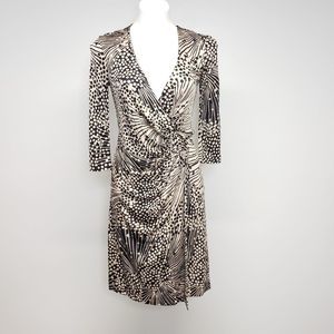 Trina Turk Dark Brown and Tan Floral Signature Print Wrap Dress Size 2